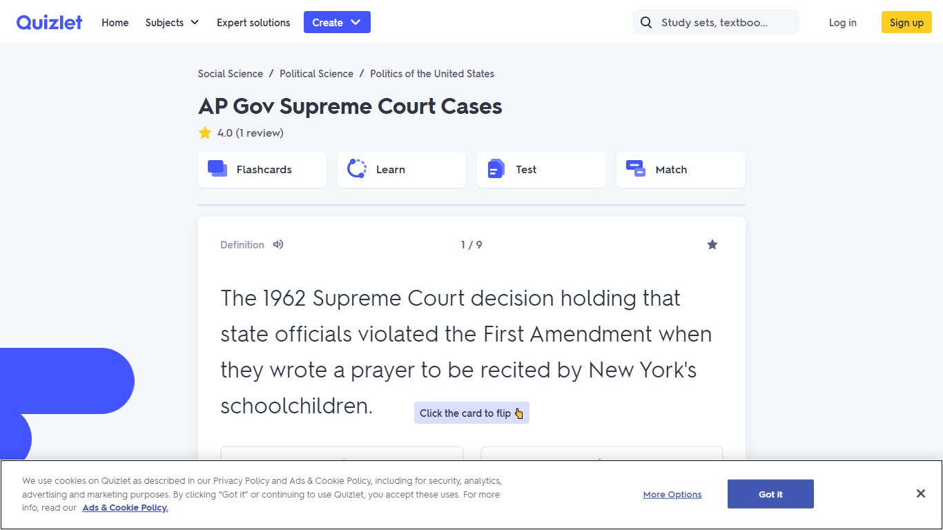 AP Gov Supreme Court Cases Flashcards | Quizlet